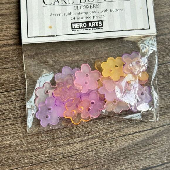 NEW Vintage Y2K 2 Hole Flower Card Buttons 24 Pc Pink Yellow Arts & Crafts - Picture 3 of 5